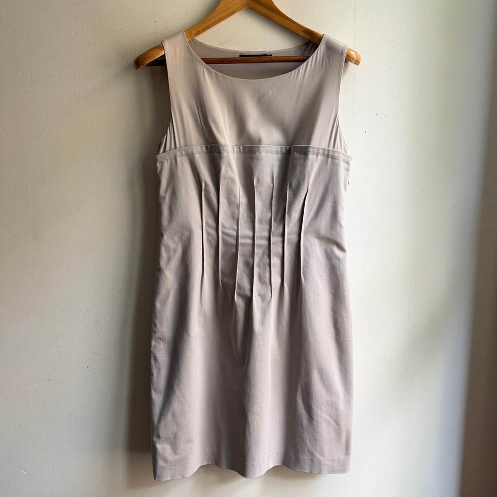 Anna Molinari Pleated Sheath Dress Taupe Beige Cotton Silk Women's 12 Goddess